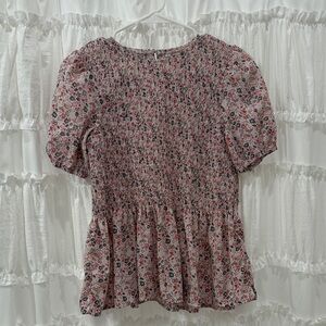 Floral Pink Smocked Women's Top